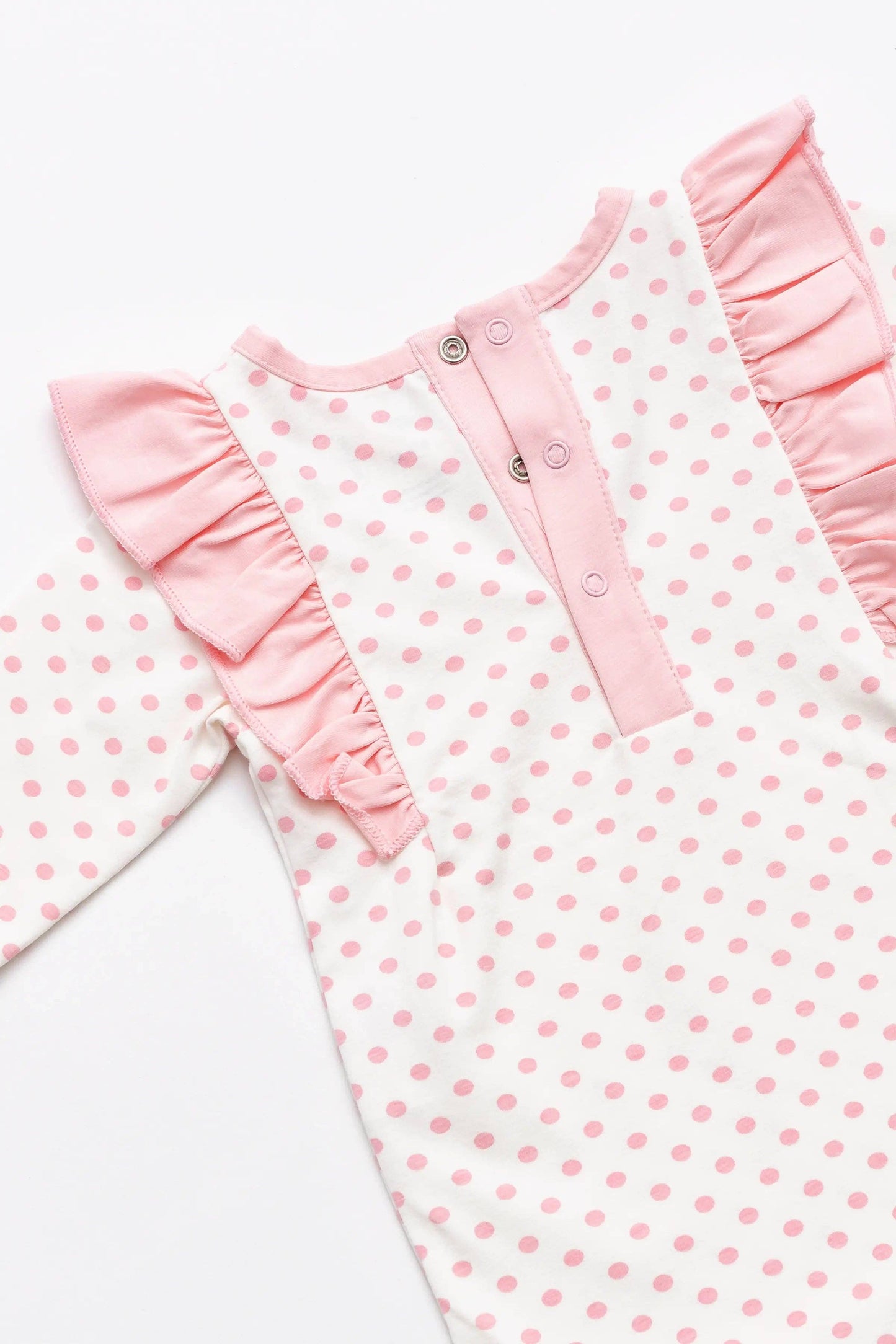 Ruffle Romper Light Pink Polka Dots 3-6m