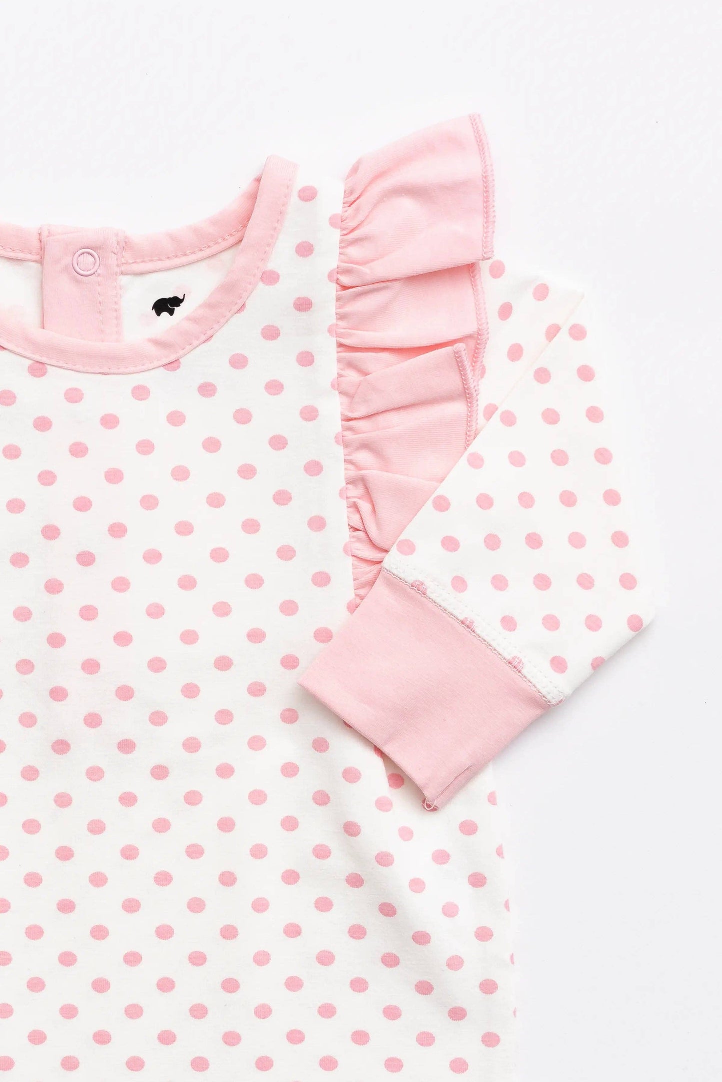 Ruffle Romper Light Pink Polka Dots 3-6m