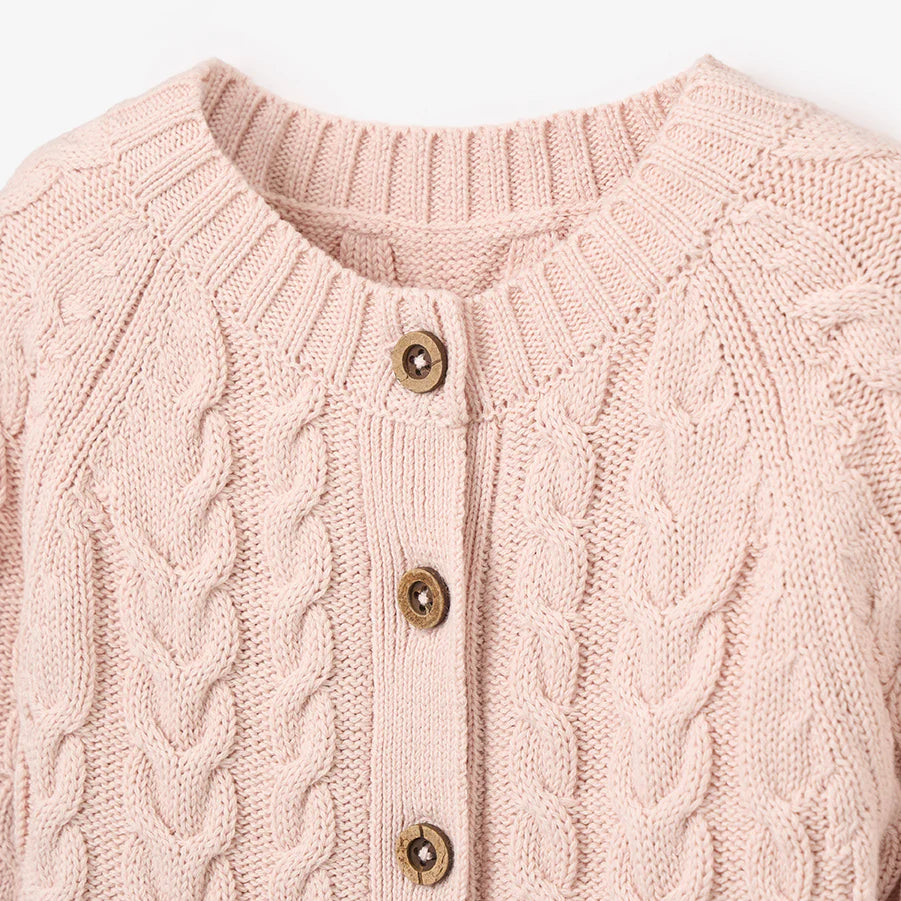 PALE PINK HORSESHOE CABLE KNIT BABY JUMPSUIT