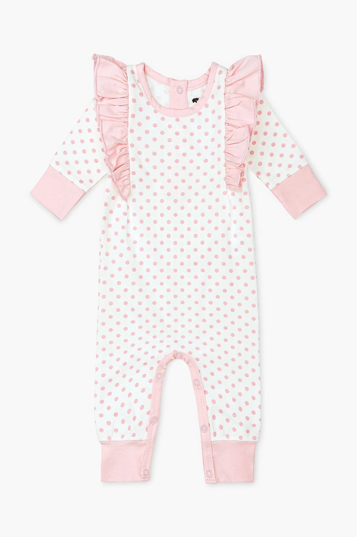 Ruffle Romper Light Pink Polka Dots 3-6m