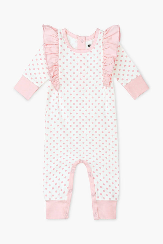 Ruffle Romper Light Pink Polka Dots 3-6m