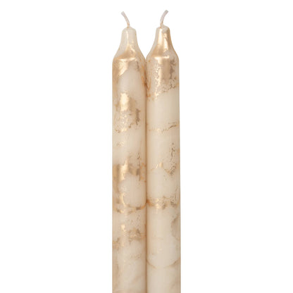 12" Decorative Taper Candles 2pk: Pure White w/ Gold