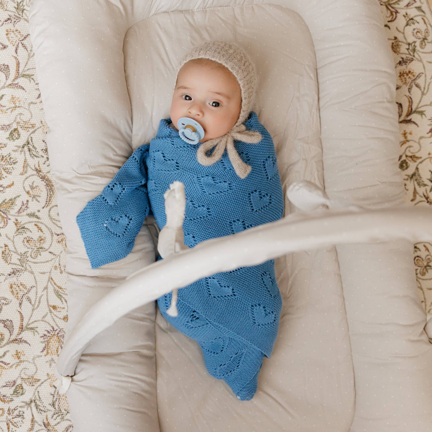 100% Luxury Cotton Receiving Swaddle Baby Blanket - Heart: Denim Blue