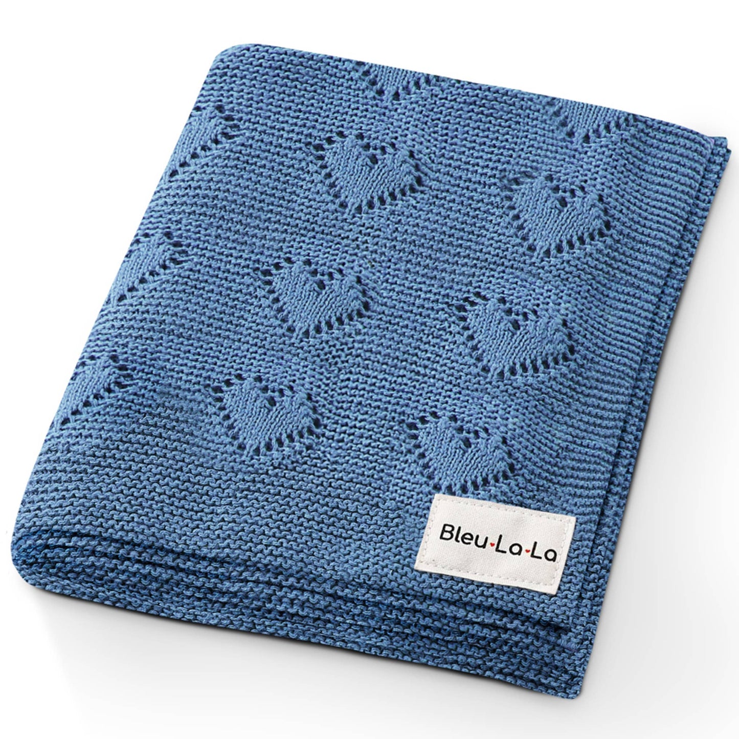 100% Luxury Cotton Receiving Swaddle Baby Blanket - Heart: Denim Blue