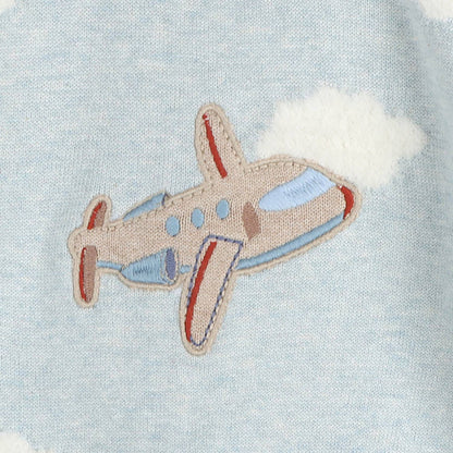 Airplane Applique Baby Knit Pullover & Pant Set (Organic): Blue Heather / 12-18M