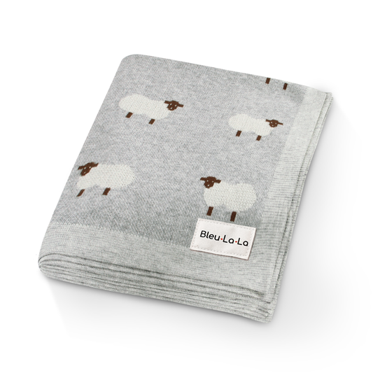 100% Luxury Cotton Swaddle Receiving Baby Blanket - Sheep: Grey