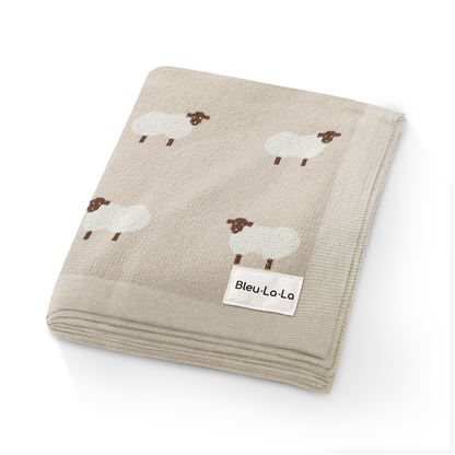 100% Luxury Cotton Swaddle Receiving Baby Blanket - Sheep: Baby Blue