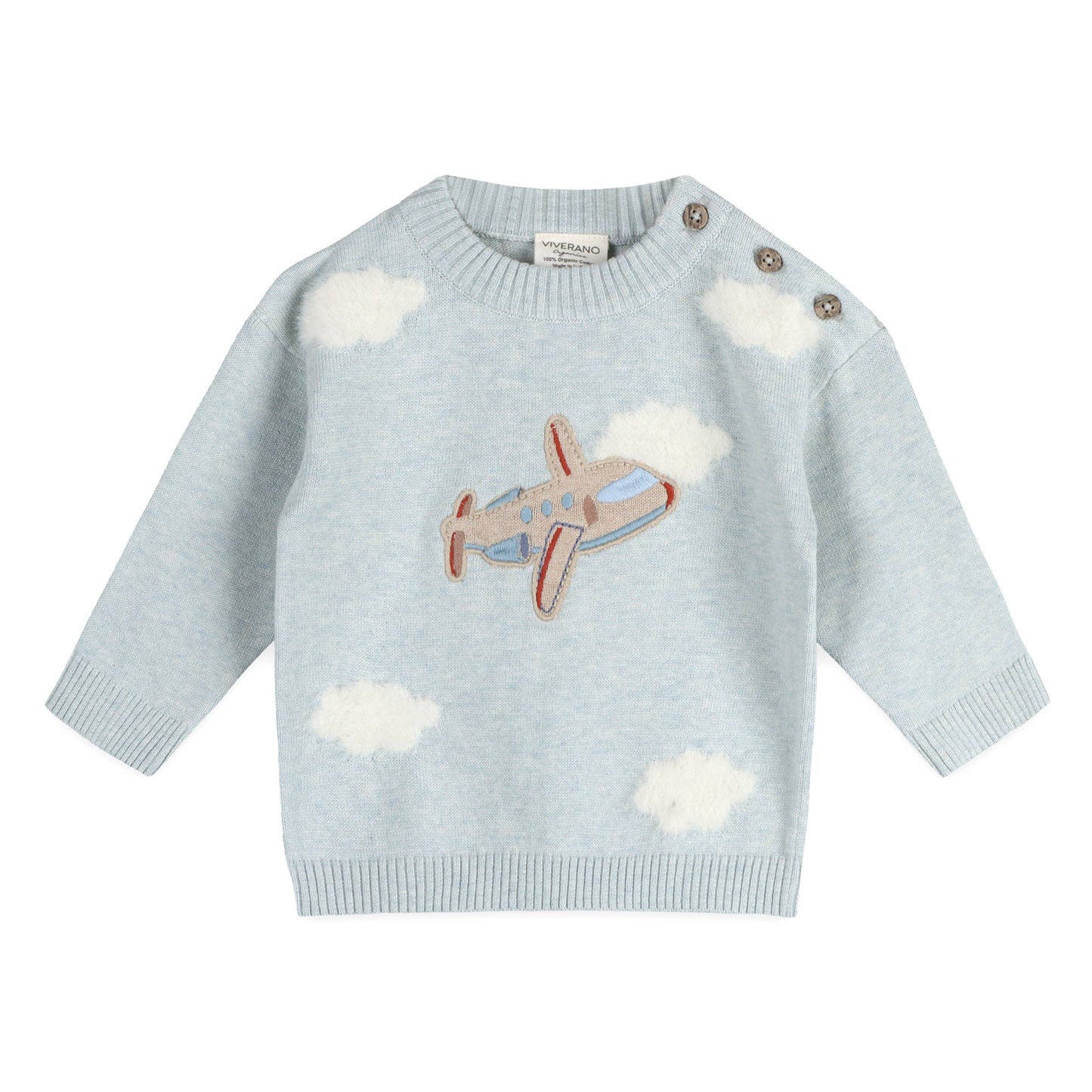 Airplane Applique Baby Knit Pullover & Pant Set (Organic): Blue Heather / 6-12M