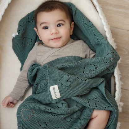 100% Luxury Cotton Receiving Swaddle Baby Blanket - Heart: Cream