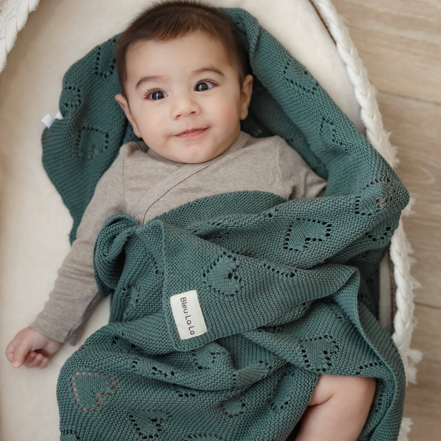 100% Luxury Cotton Receiving Swaddle Baby Blanket - Heart: Taupe