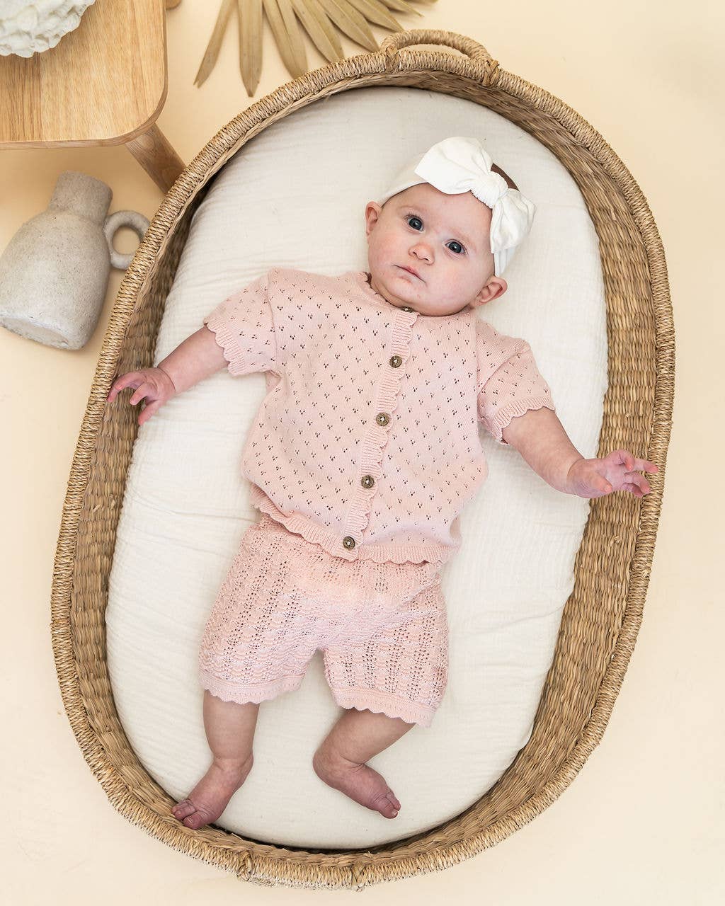 Emily Pointelle Baby Shirt & Shorts Set (Organic Cotton): Baby Pink / 3-6M