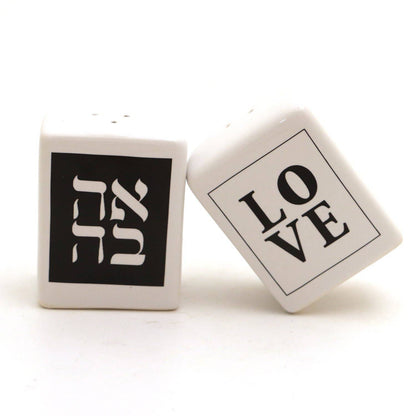Love Salt and Pepper Shakers with Hebrew, Judaica, Ahava