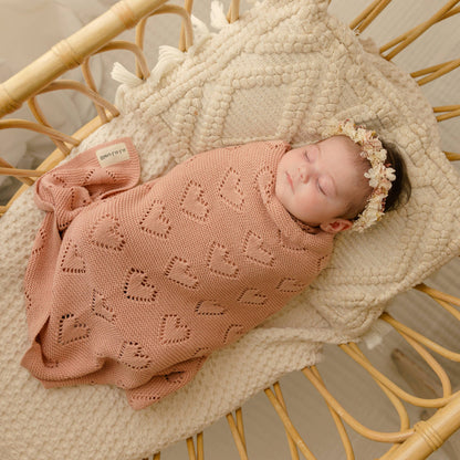 100% Luxury Cotton Receiving Swaddle Baby Blanket - Heart: Denim Blue