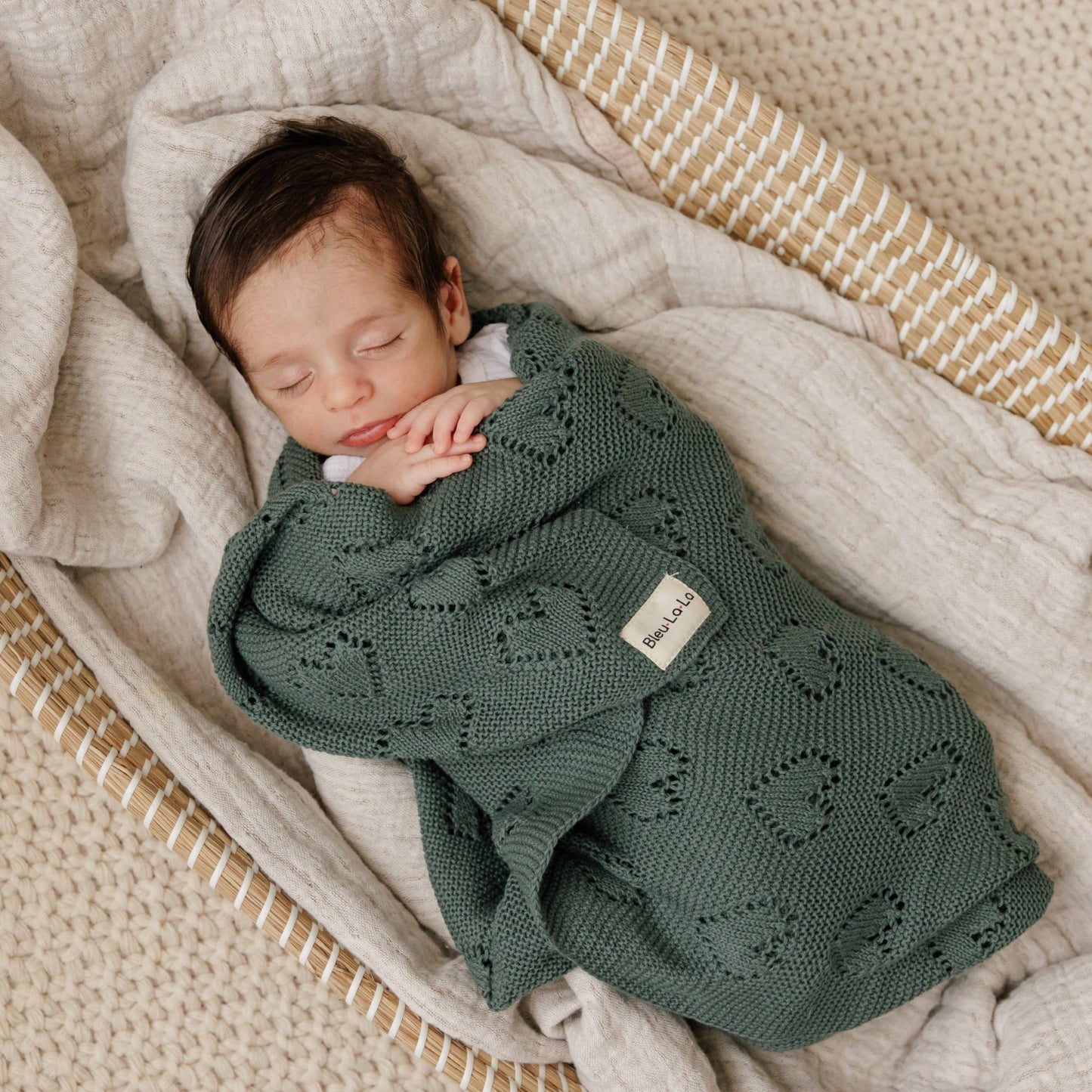 100% Luxury Cotton Receiving Swaddle Baby Blanket - Heart: Taupe