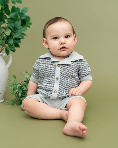 Miles Wave Textured Baby Shirt & Shorts Set (Organic Cotton): Blue Heather / 3-6M