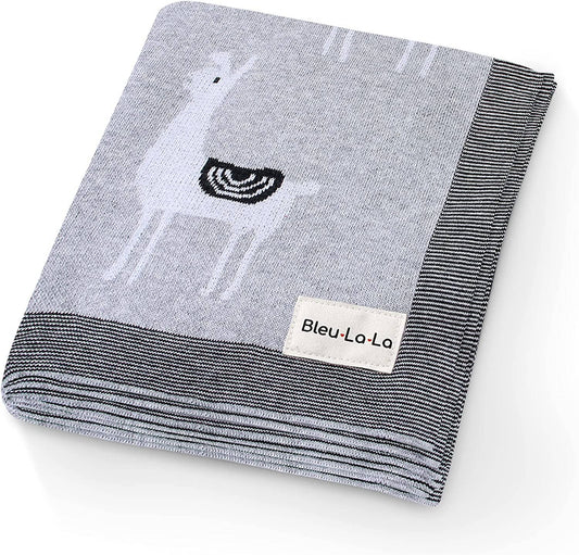 100% Luxury Cotton Swaddle Receiving Baby Blanket - Llama: Grey