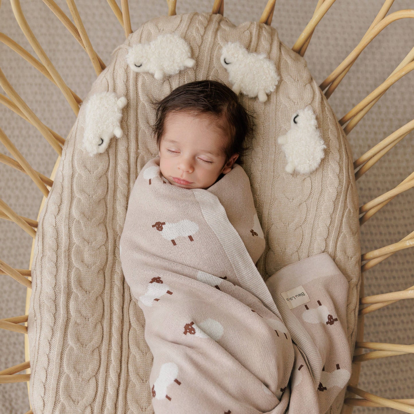 100% Luxury Cotton Swaddle Receiving Baby Blanket - Sheep: Ivory