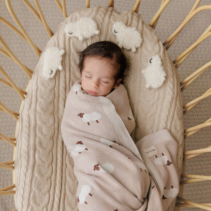 100% Luxury Cotton Swaddle Receiving Baby Blanket - Sheep: Ivory