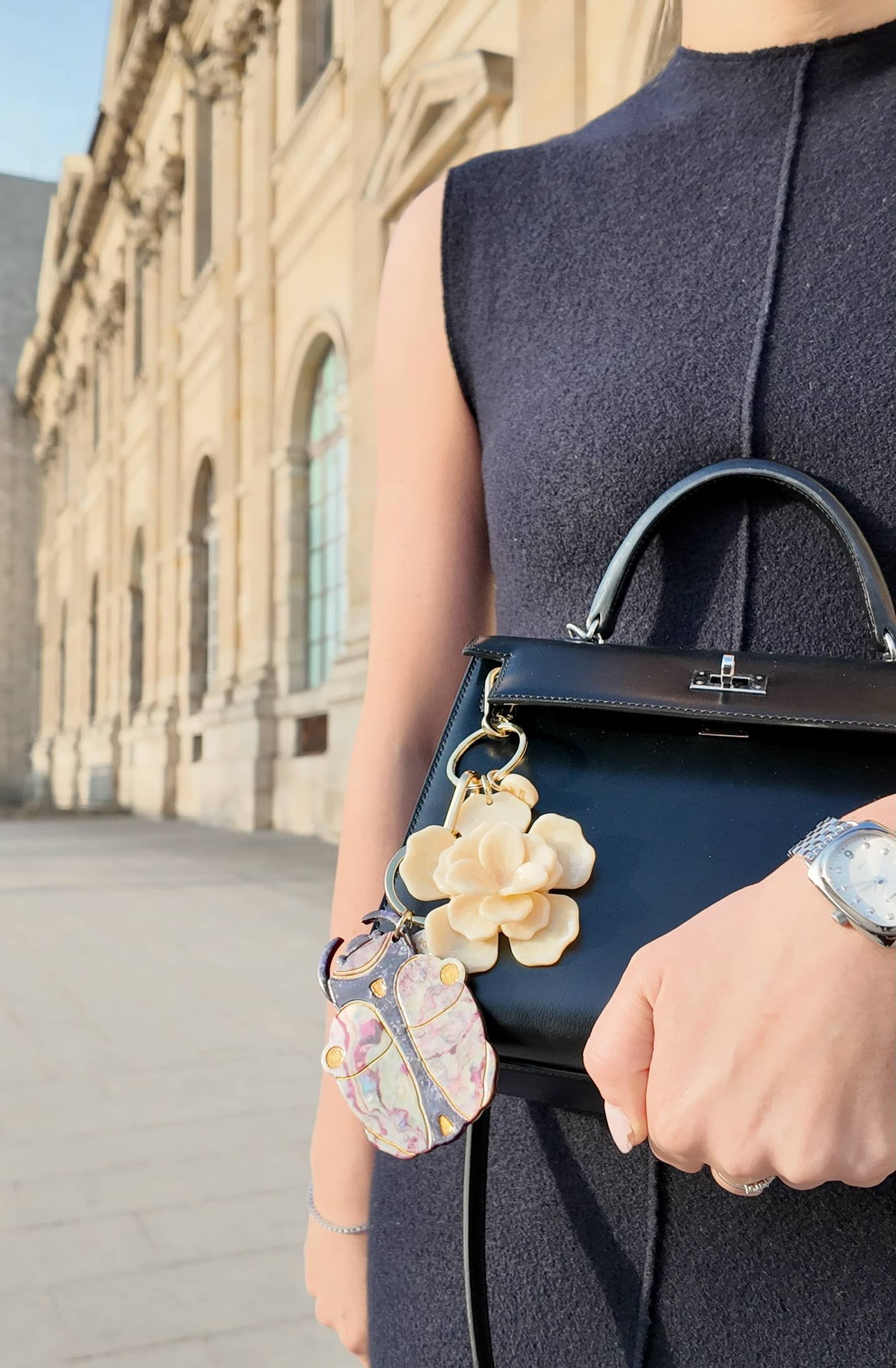 Handmade Origami Gardenia Flower Bag Charm + Keychain: Pink