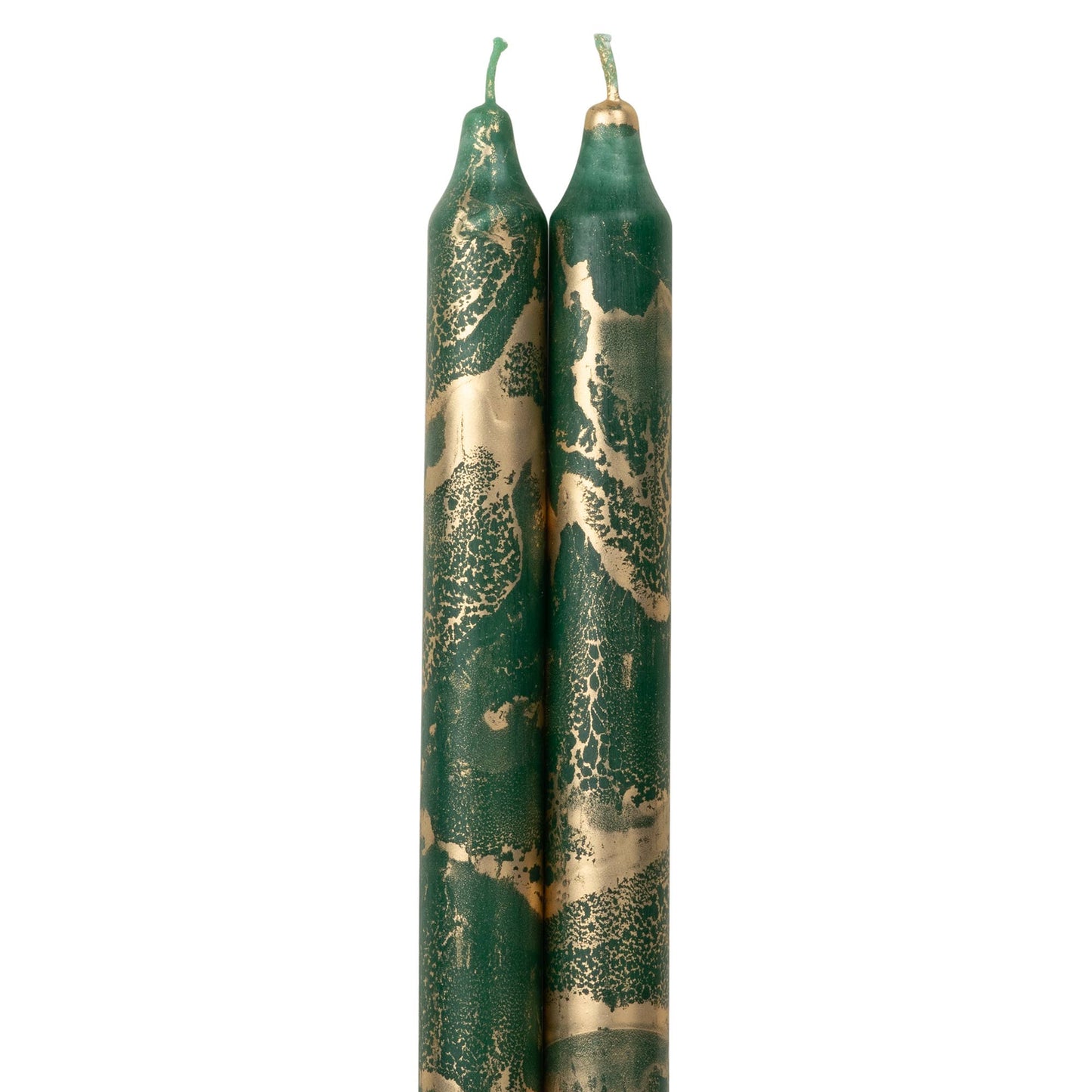 12" Decorative Taper Candles 2pk: Hunter Green w/ Gold