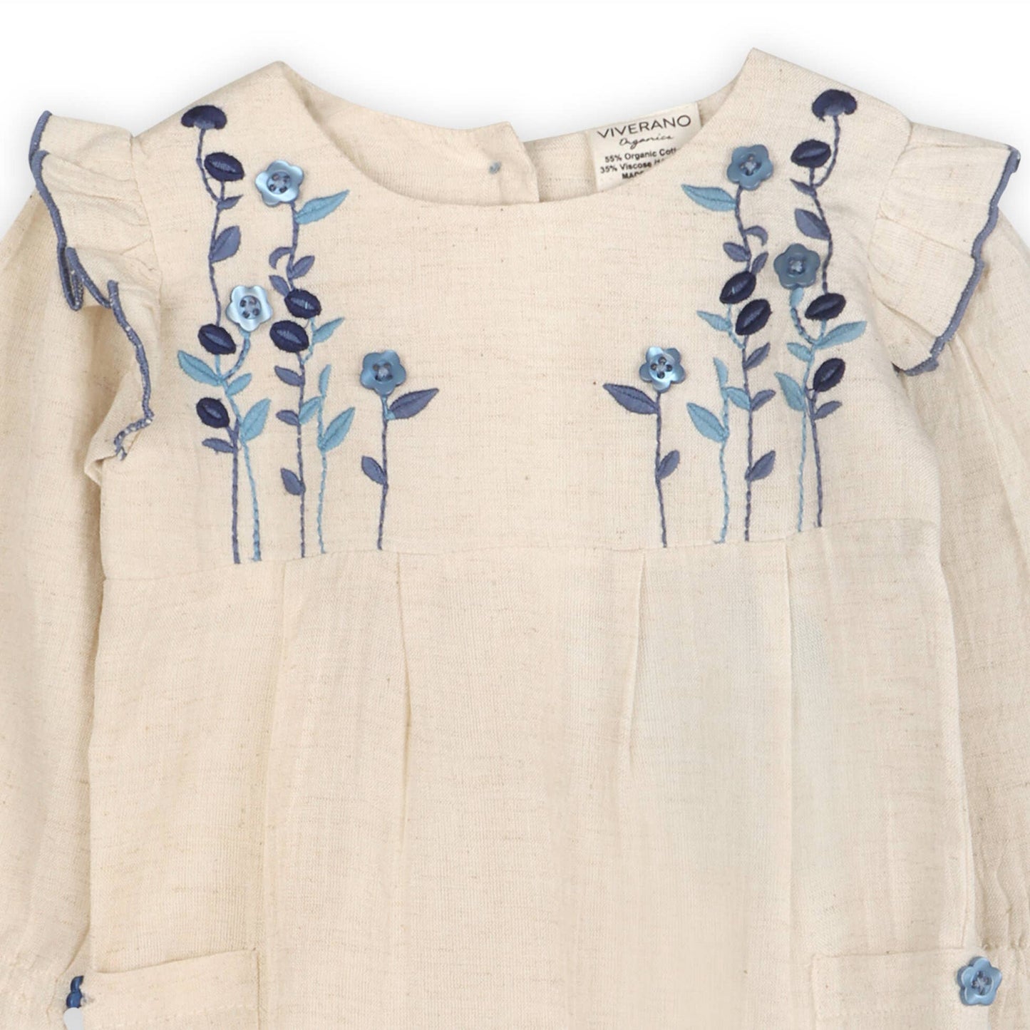 Atrani Embroidered Baby Romper & Headband (Organic): Natural / 6-12M