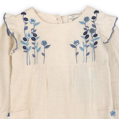 Atrani Embroidered Baby Romper & Headband (Organic): Natural / 12-18M