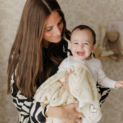 100% Luxury Cotton Receiving Swaddle Baby Blanket - Heart: Cream