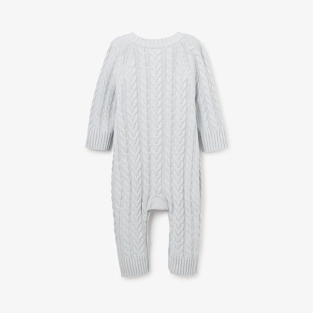 PALE BLUE HORSESHOE CABLE KNIT BABY JUMPSUIT