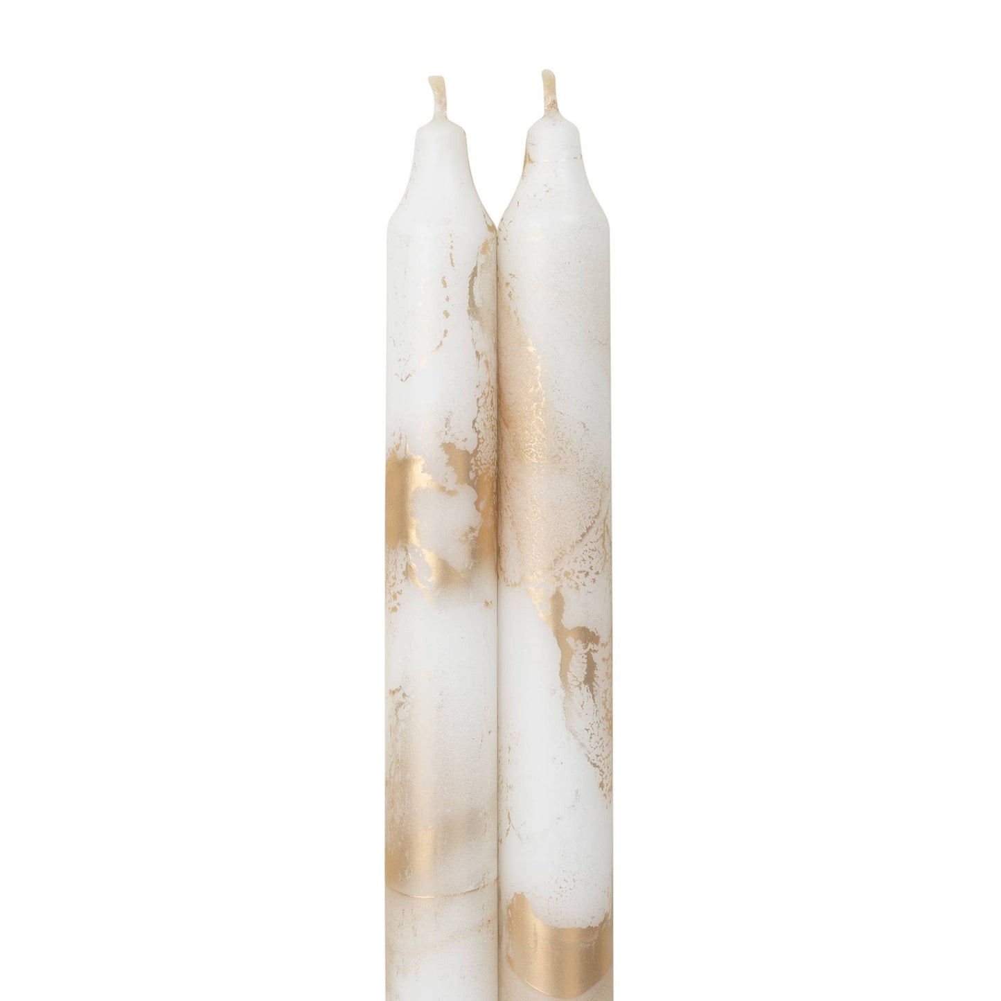 12" Decorative Taper Candles 2pk: Pure White w/ Gold