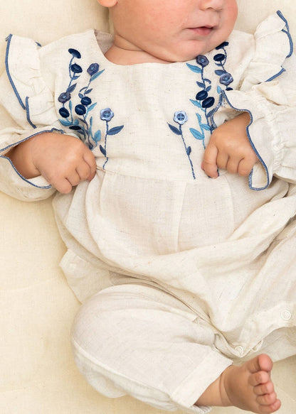 Atrani Embroidered Baby Romper & Headband (Organic): Natural / 6-12M
