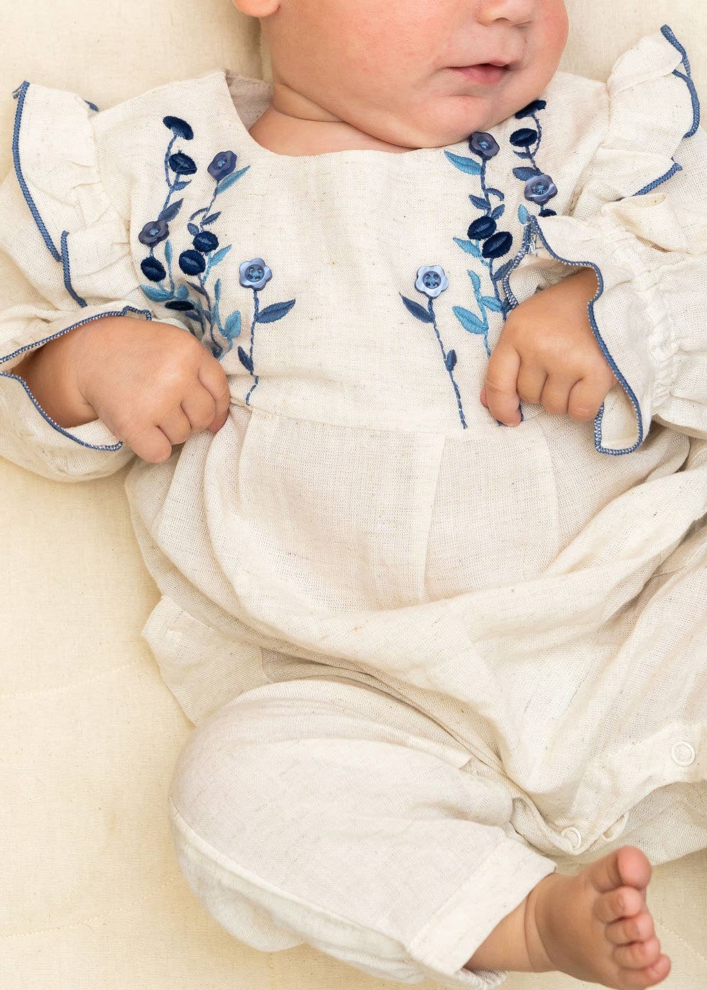 Atrani Embroidered Baby Romper & Headband (Organic): Natural / 3-6M
