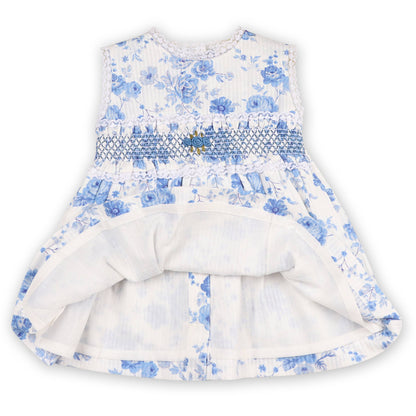 Smocked Baby Dress + Bloomer Blue Floral / 12-18M