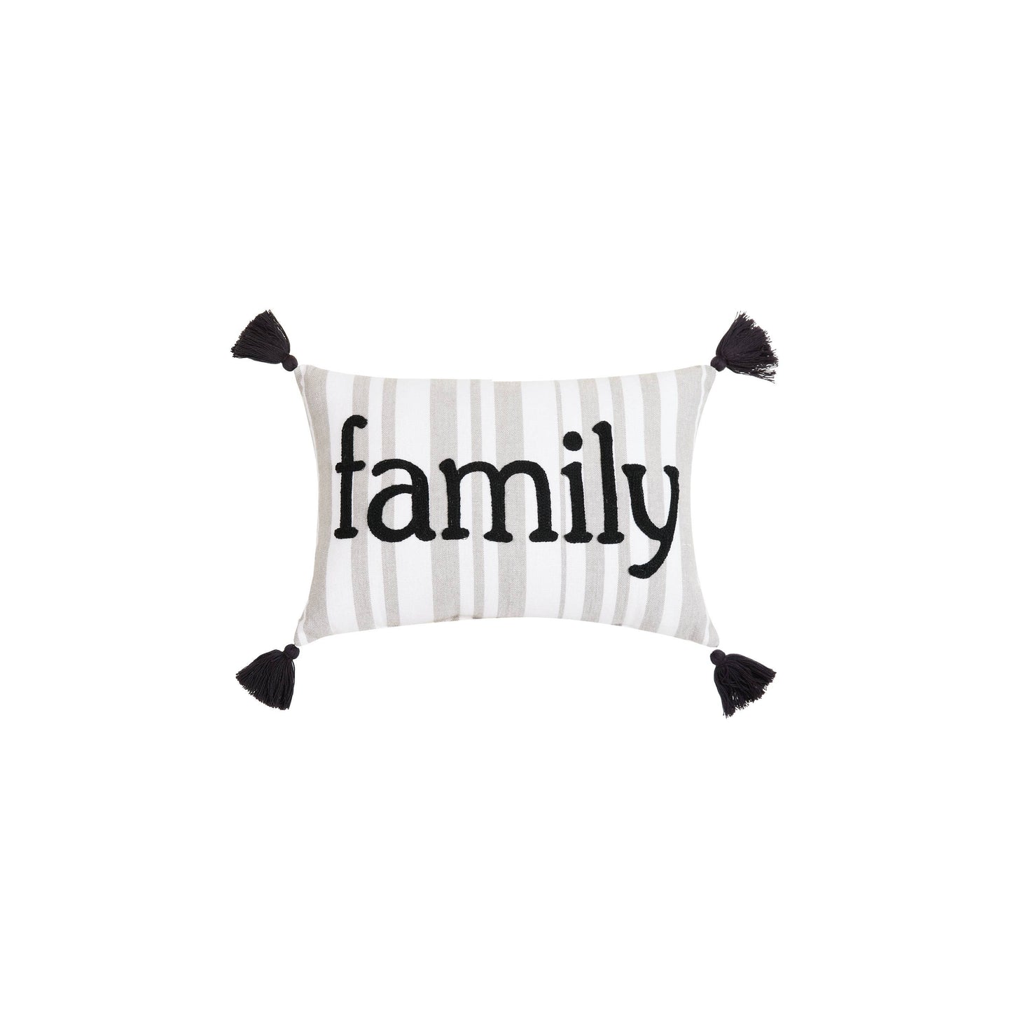 Grey Stripe Family Crewel Pillow