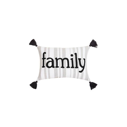 Grey Stripe Family Crewel Pillow