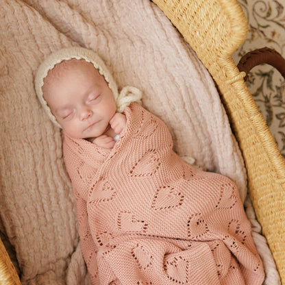 100% Luxury Cotton Receiving Swaddle Baby Blanket - Heart: Taupe