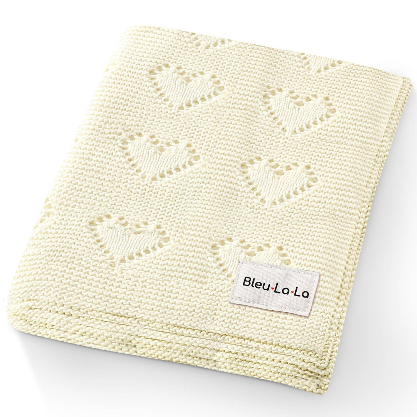 100% Luxury Cotton Receiving Swaddle Baby Blanket - Heart: Cream