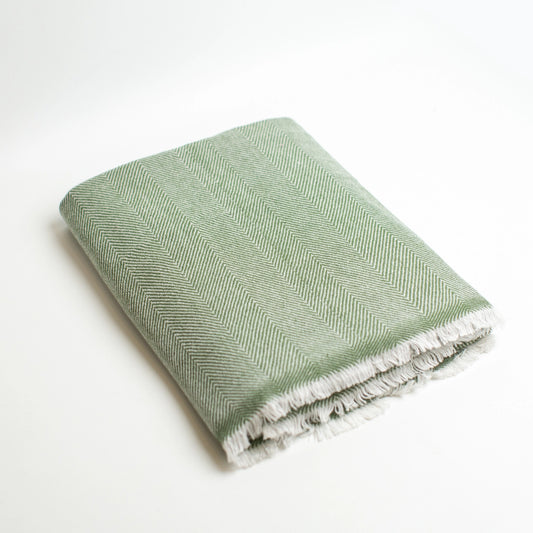 Green Cashmere Reversible Luxury Blanket Travel Throw 56X 90"