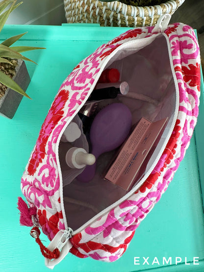 Quilted Makeup Bag | Travel Cosmetic Bag | Strawberry