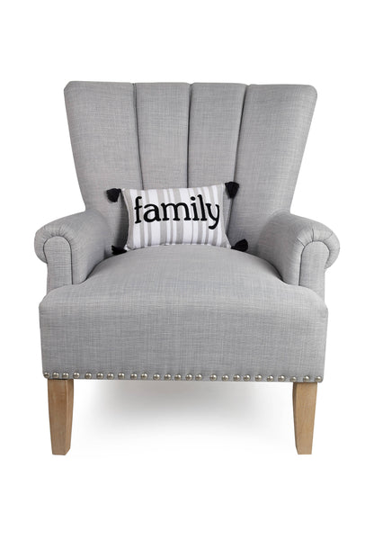 Grey Stripe Family Crewel Pillow