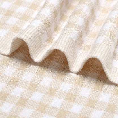 100% Luxury Cotton Swaddle Receiving Baby Blanket - Plaid: Beige