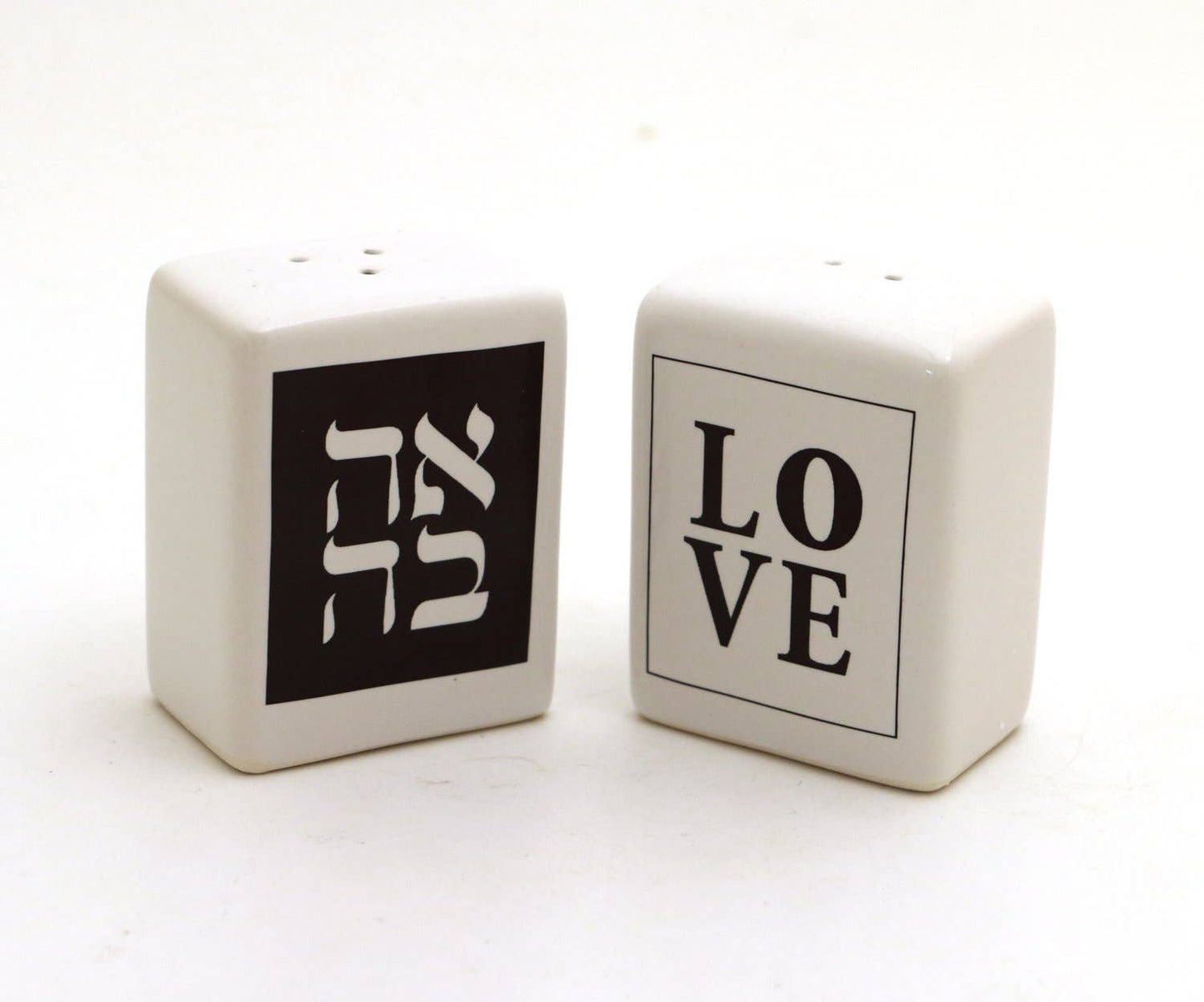 Love Salt and Pepper Shakers with Hebrew, Judaica, Ahava