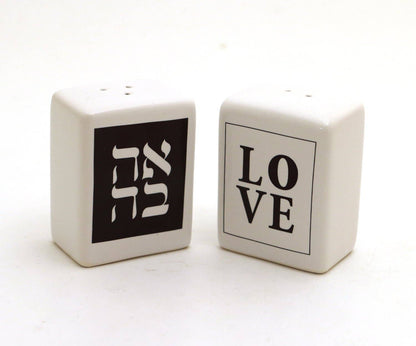 Love Salt and Pepper Shakers with Hebrew, Judaica, Ahava