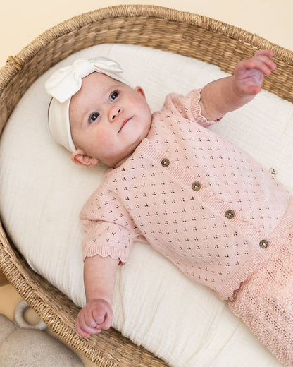 Emily Pointelle Baby Shirt & Shorts Set (Organic Cotton): Baby Pink / 18-24M