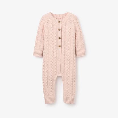 PALE PINK HORSESHOE CABLE KNIT BABY JUMPSUIT