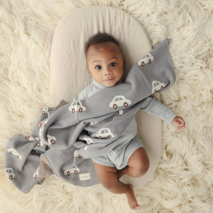 100% Luxury Cotton Receiving Swaddle Baby Blanket - Cars: Grey