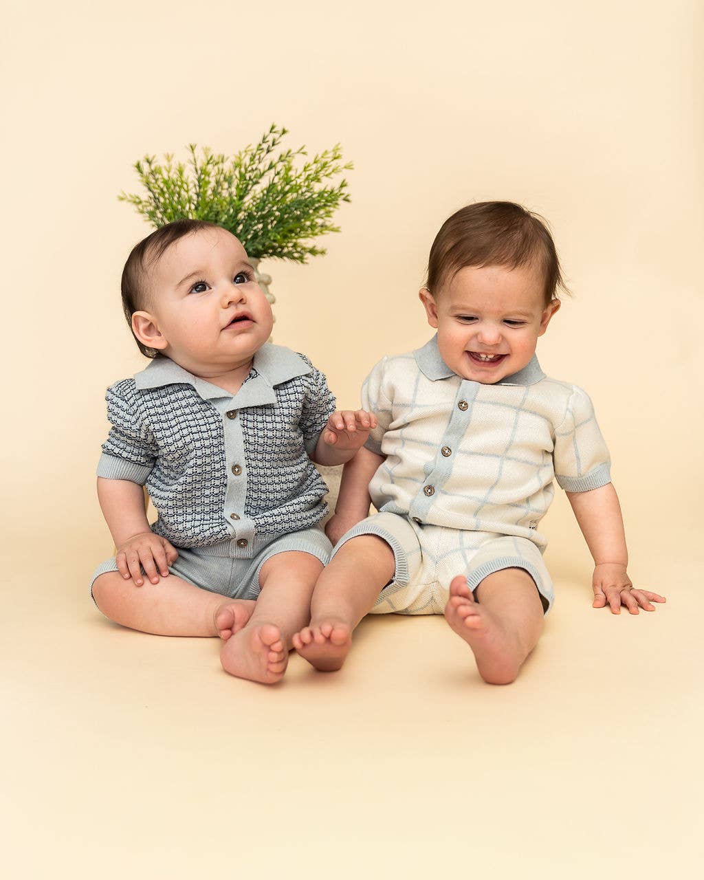 Miles Wave Textured Baby Shirt & Shorts Set (Organic Cotton): Blue Heather / 12-18M