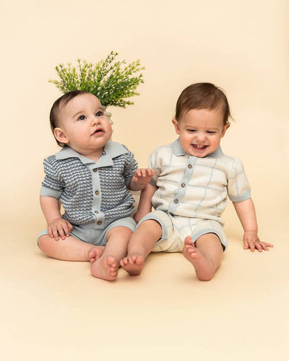 Miles Wave Textured Baby Shirt & Shorts Set (Organic Cotton): Blue Heather / 3-6M