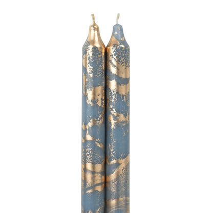 12" Decorative Taper 2pk: Prairie Blue w/ Gold