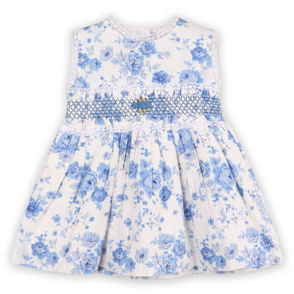 Smocked Baby Dress + Bloomer Blue Floral / 12-18M