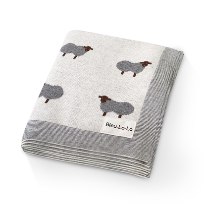 100% Luxury Cotton Swaddle Receiving Baby Blanket - Sheep: Grey